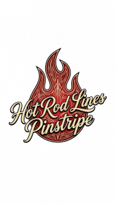 “Hot Rod Lines logo featuring Sandi P, custom pinstriping artist in Granby Missouri.”
