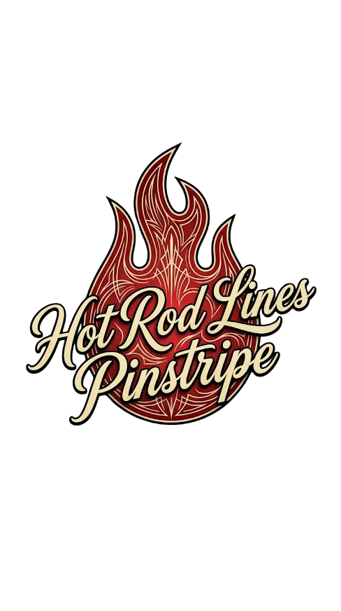 “Hot Rod Lines logo featuring Sandi P, custom pinstriping artist in Granby Missouri.”