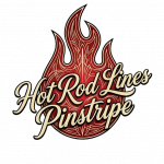 “Hot Rod Lines logo featuring Sandi P, custom pinstriping artist in Granby Missouri.”