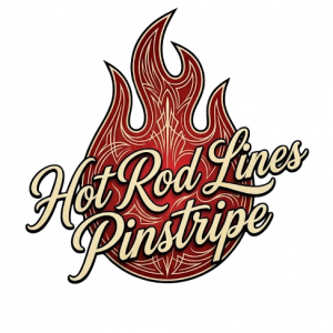 “Hot Rod Lines logo featuring Sandi P, custom pinstriping artist in Granby Missouri.”